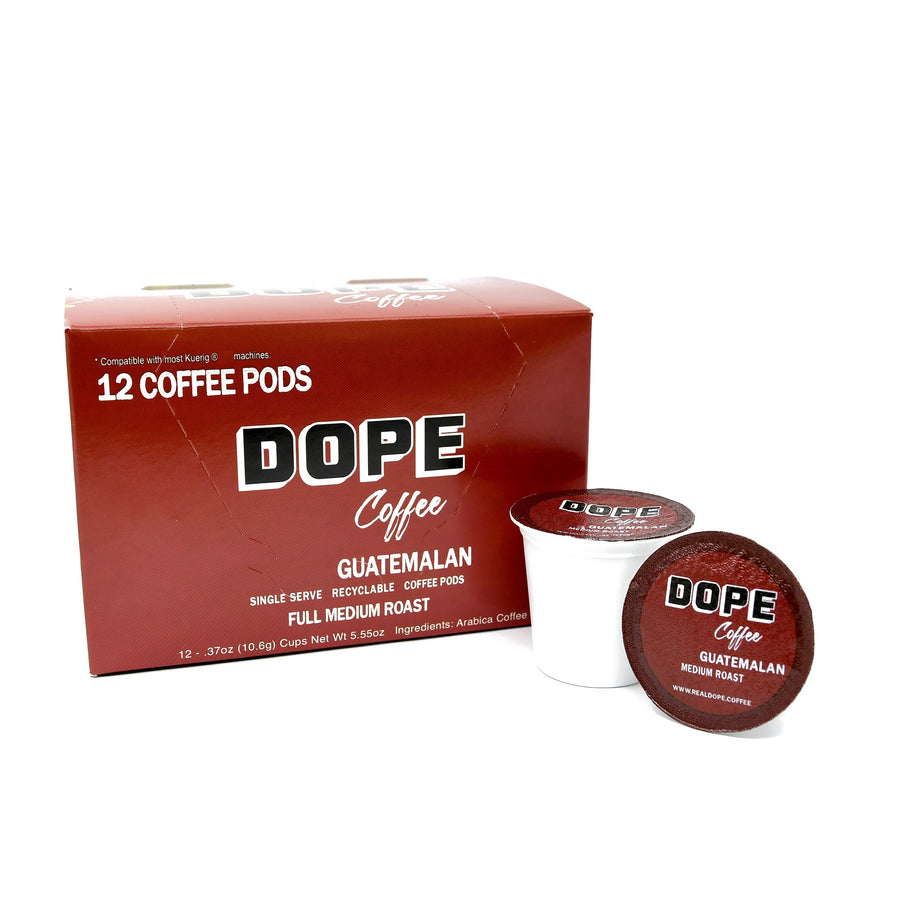 Guatemalan Coffee Pods: the 12-pod box and two pods