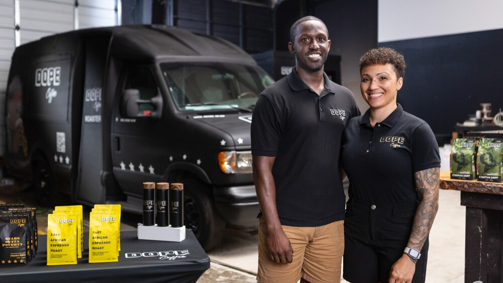 Mike and Chel, Dope Coffee's founders, in the roastery