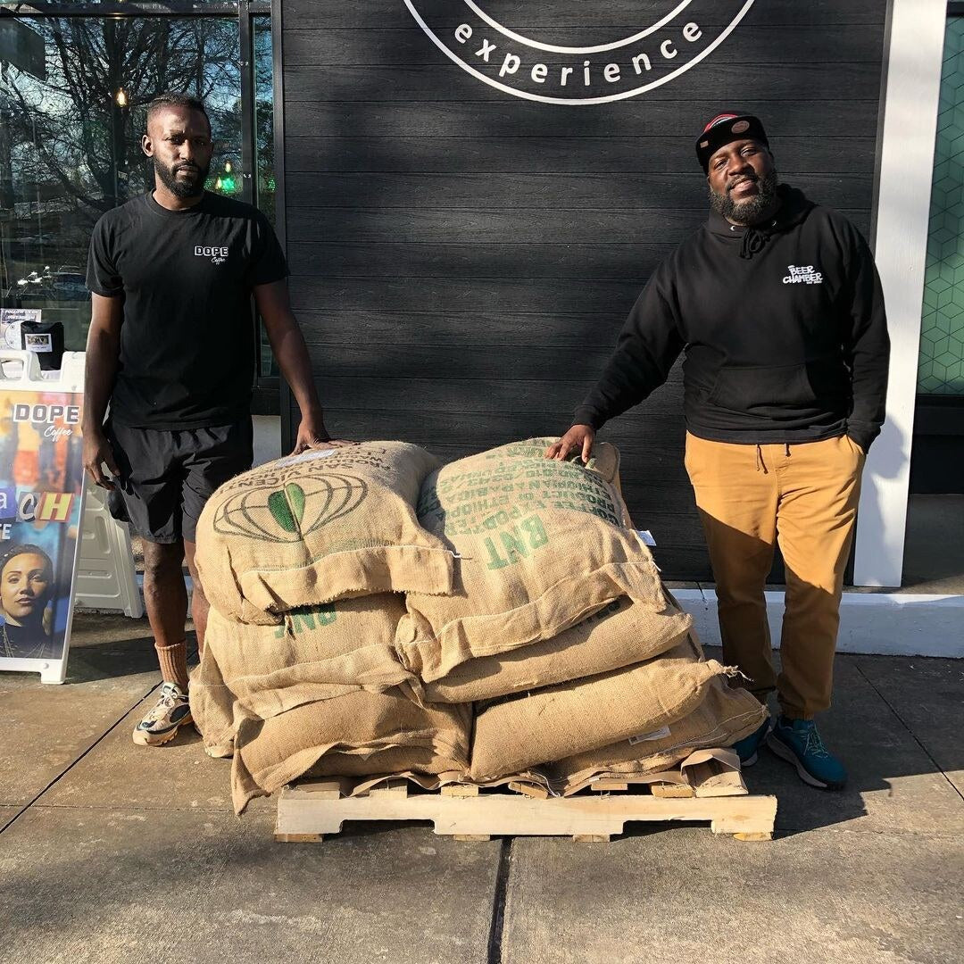 Ethiopian green coffee arriving at Dope Coffee